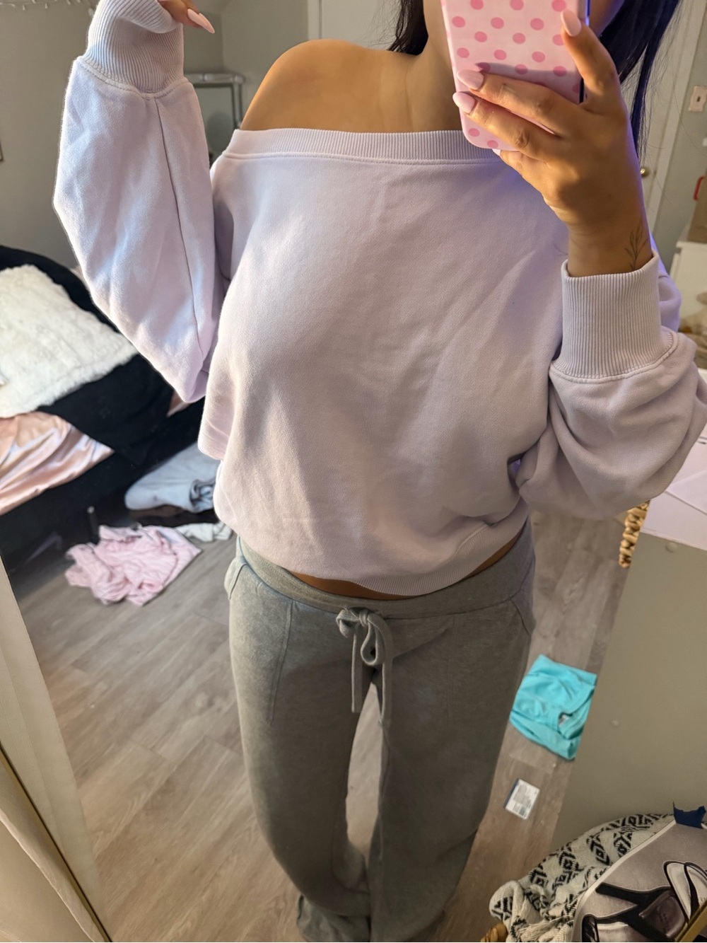 aerie Off-the-Shoulder Lavender Pullover Sweater
